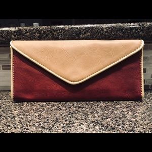 Burgundy and Camel Envelope Clutch